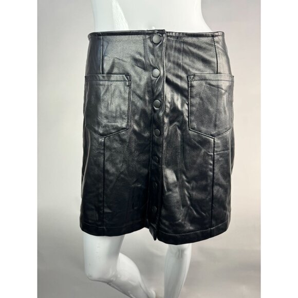 Vintage Wild Blue Faux Leather Button-Front Mini Skirt Black Size M Women's - Picture 14 of 16